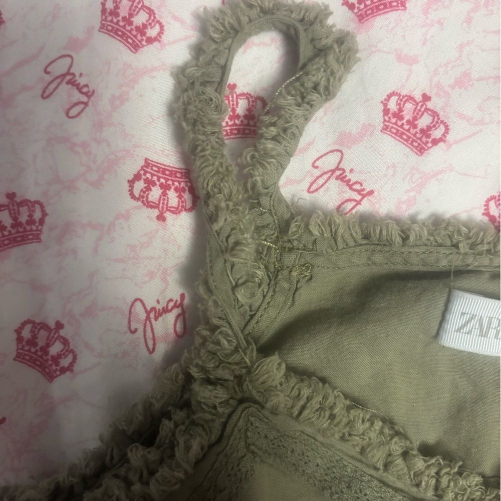 Zara Olive Green Embroidered Fringe Tank Women's size 10 NWOT - Picture 5 of 5
